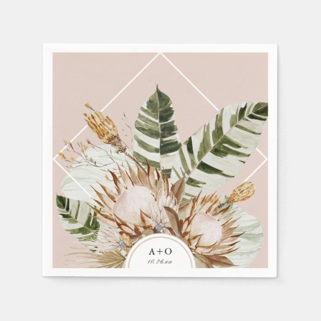 Guardanapo De Papel Boho Botânico Belo Casamento Geométrico (Frente)