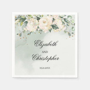 Guardanapo De Papel Boho Branco Casamento Floral Nápoles Dourado