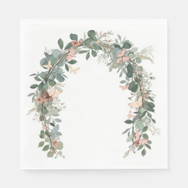 Guardanapo De Papel Boho Butterfly Baby Sprinkle Napkins Eucalyptus (Frente)