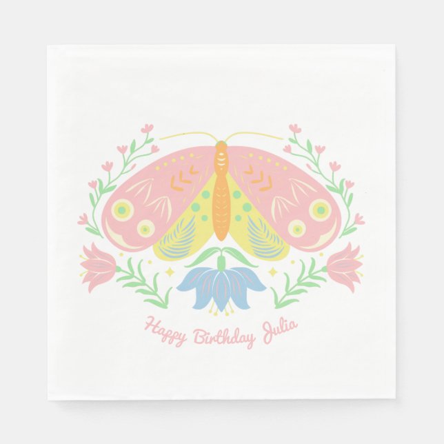 Guardanapo De Papel Boho Butterfly Birthday (Frente)
