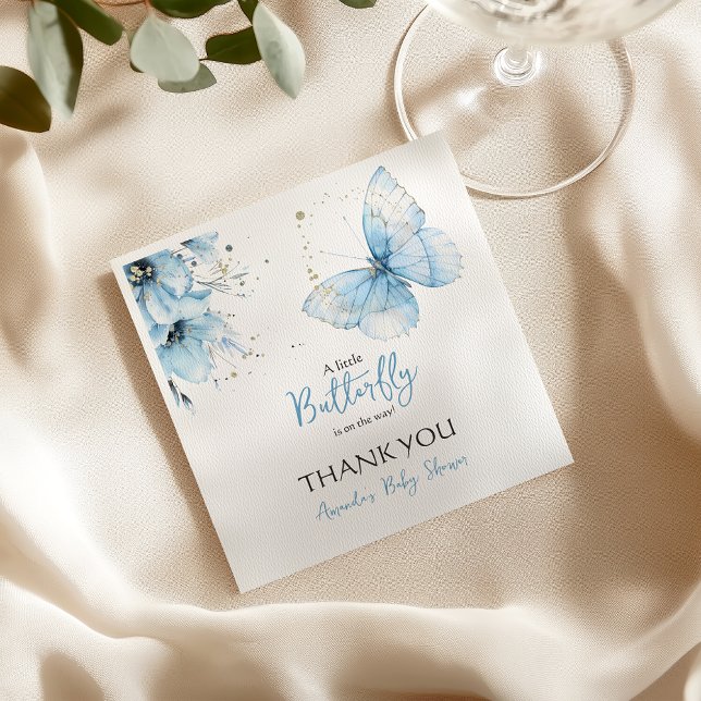Guardanapo De Papel Boho Butterfly Wildflower Floral Blue Baby Shower (Criador carregado)