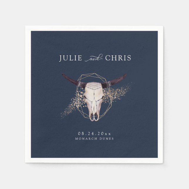 Guardanapo De Papel Boho Chic Steer Skull Wedding (Frente)