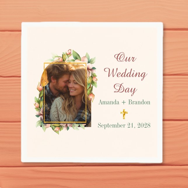 Guardanapo De Papel Boho Christian Cross Floral Arch Casamento Fotográ (Boho Christian Cross Floral Arch Photo Wedding Napkins)