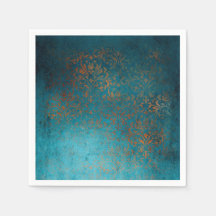 Boho Copper Blue Damask Grunge