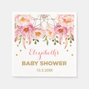 Guardanapo De Papel Boho cora chá floral Dourado cor-de-rosa de