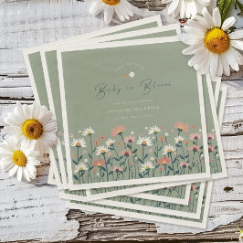 Guardanapo De Papel Boho Daisy Floral Sage Green Baby in Bloom Chá