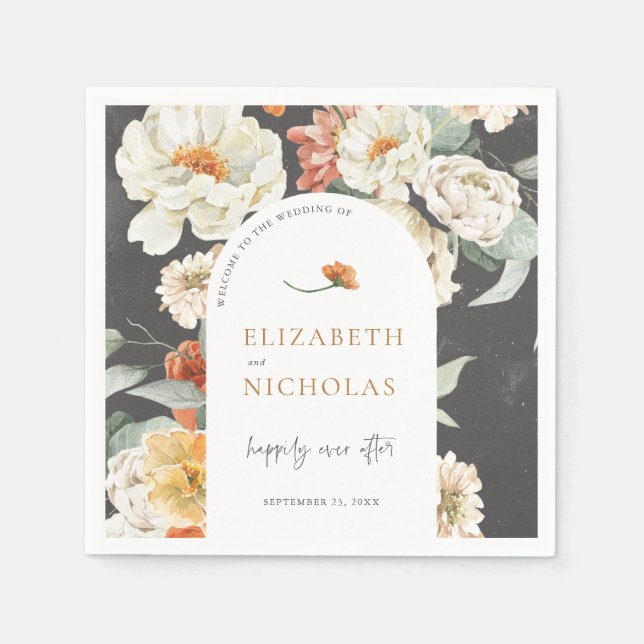 Guardanapo De Papel Boho Dark Floral Greenery Boho Casamento Botânico (Frente)