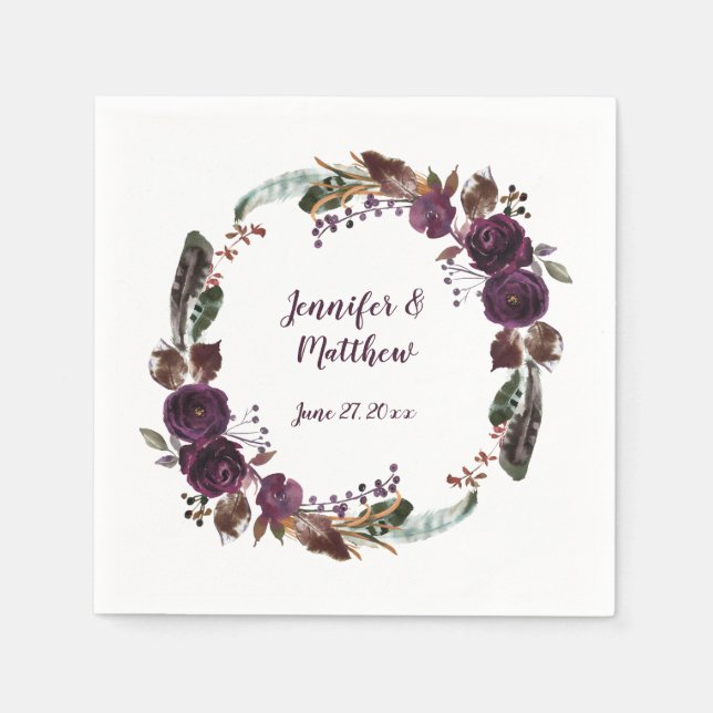 Guardanapo De Papel Boho Dark Purple e Manteiga Rum Rosas Greenerescên (Frente)