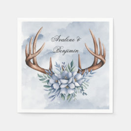 Guardanapo De Papel Boho Deer Antler com Casamento Floral Azul