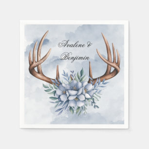 Guardanapo De Papel Boho Deer Antler com Casamento Floral Azul