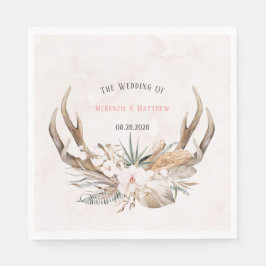Guardanapo De Papel Boho Deer Antlers e Florals Wedding