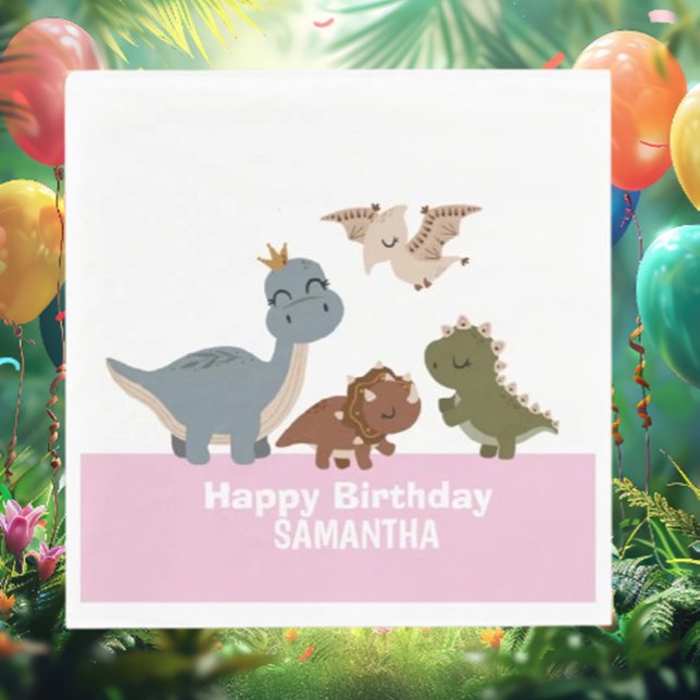 Guardanapo De Papel Boho Dinosaur Birthday Pink (Celebrate in style with our Boho Dinosaur Birthday Pink Napkins!)