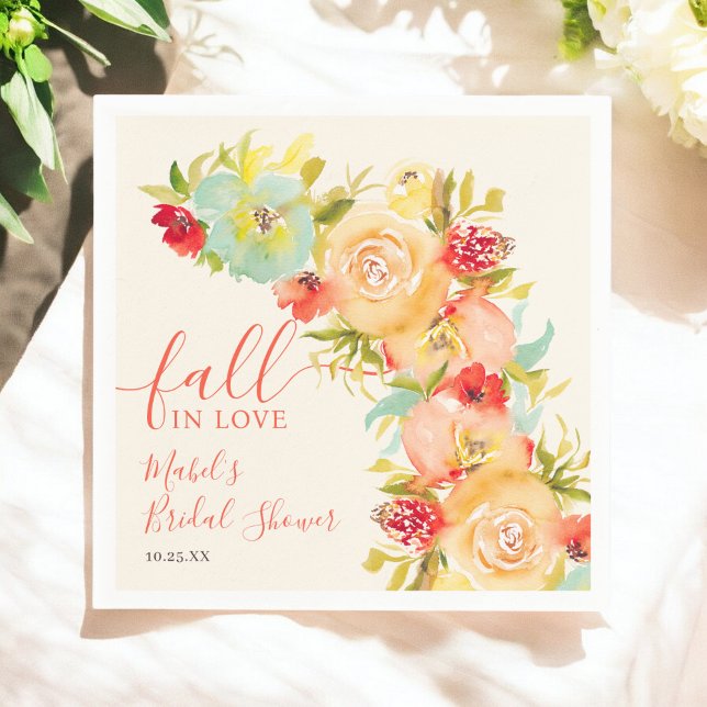 Guardanapo De Papel Boho Encontro amoroso chuveiro de noiva com aquare (Boho Fall in love floral watercolor bridal shower Napkins)