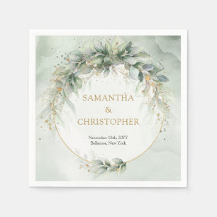 Guardanapo De Papel Boho Eucalyptus verde galhos falsos de ouro