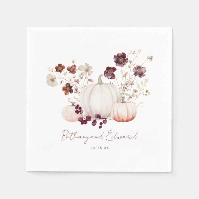 Guardanapo De Papel Boho Fall Floral Pumpkin Casamento (Frente)