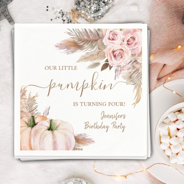 Guardanapo De Papel Boho Fall Menina de Aniversário Abóboras  (Criador carregado)