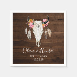 Guardanapo De Papel Boho Feather Antler Skull Dark Wood Casamento