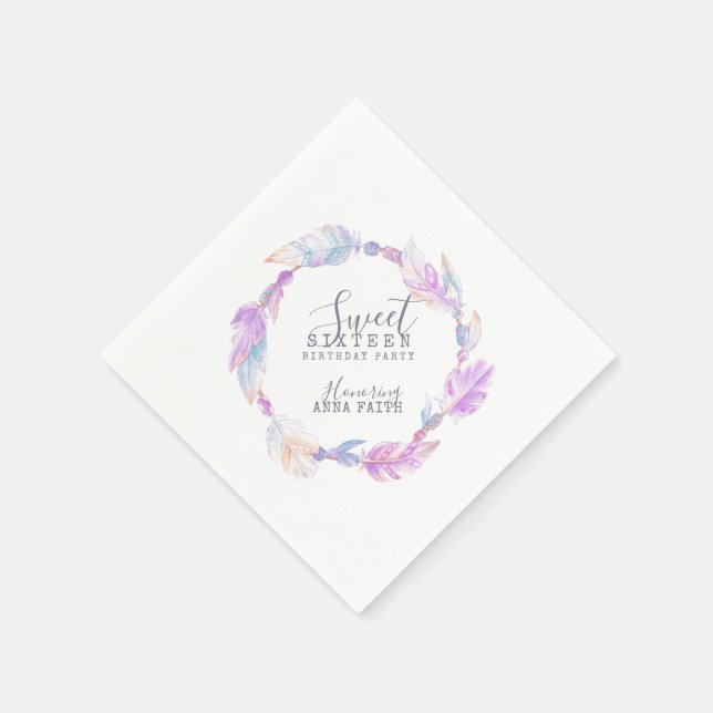 Guardanapo De Papel Boho feather bead watercolor 16th Birthday napkins (Canto)