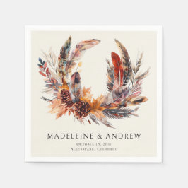 Guardanapo De Papel Boho Feather Floral Wreath Monograma Casamento