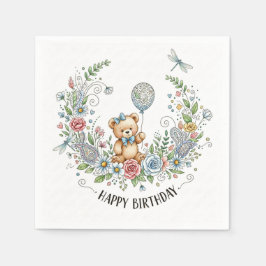 Guardanapo De Papel Boho floral birthday bear