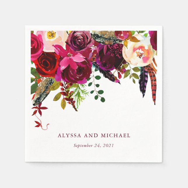 Guardanapo De Papel Boho Floral | Casamento (Frente)