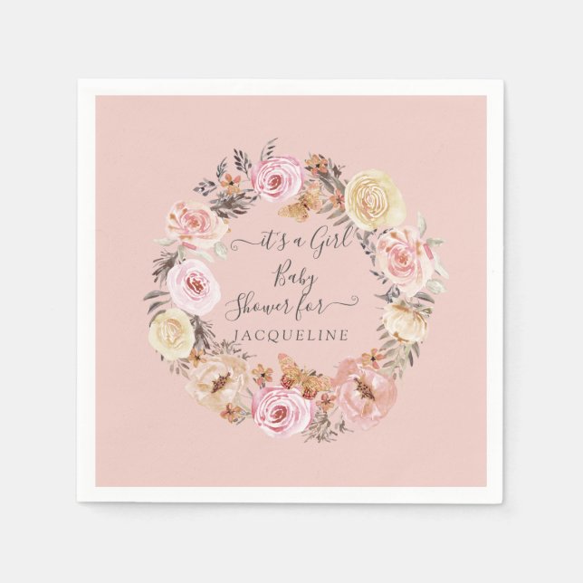 Guardanapo De Papel Boho Floral Dusty Rosa Moderna Chá (Frente)