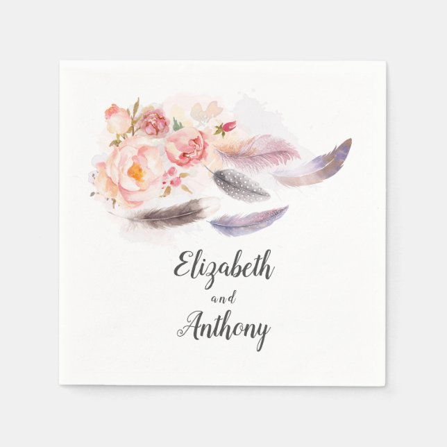 Guardanapo De Papel Boho Floral Feather (Frente)