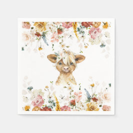 Guardanapo De Papel Boho Floral Highland Cow