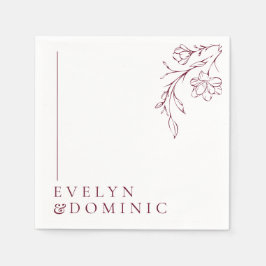 Guardanapo De Papel Boho Floral Line Art Burgundy Wedding Party