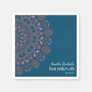 Guardanapo De Papel Boho Floral Mandala Teal Blue Bat Mitzvah Personal
