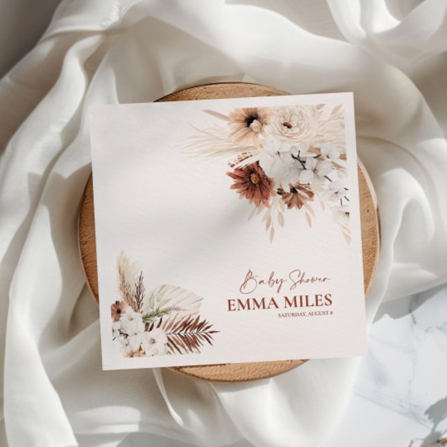 Guardanapo De Papel Boho Floral Pampas Grass Chá de fraldas Napkins (Criador carregado)