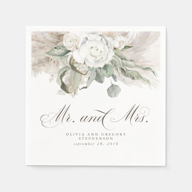 Guardanapo De Papel Boho Floral Pampas Grass Wedding (Frente)