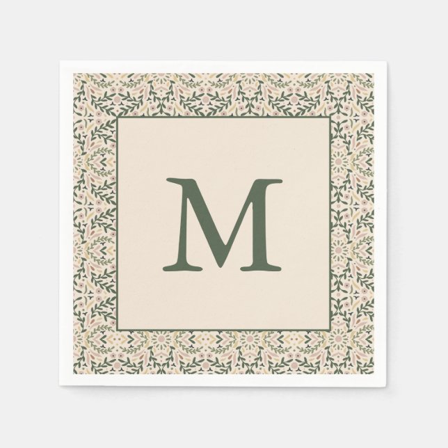 Guardanapo De Papel Boho Floral Personalizado Natal Férias Monograma (Frente)