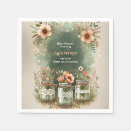 Guardanapo De Papel Boho Floral Rustic Floral Mason Jar Chá de fraldas