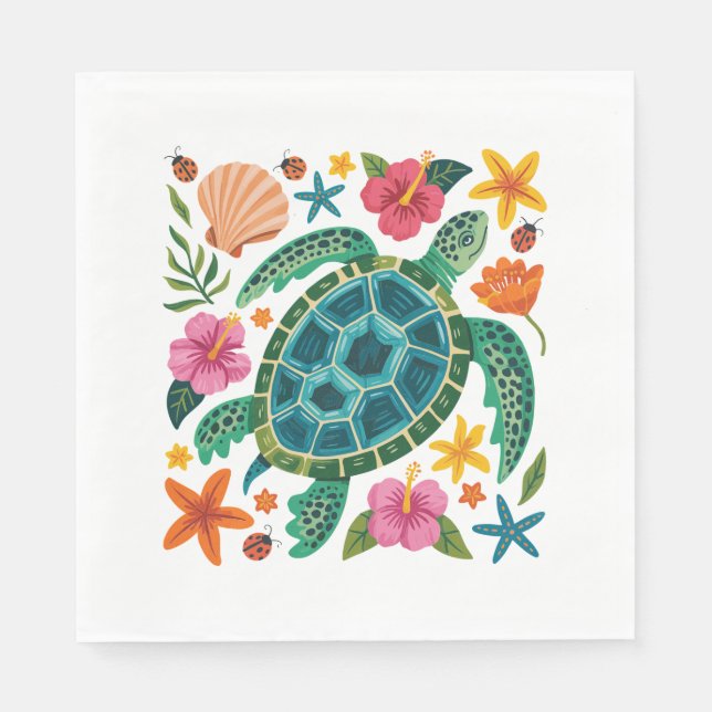 Guardanapo De Papel Boho Floral Sea Turtle (Frente)