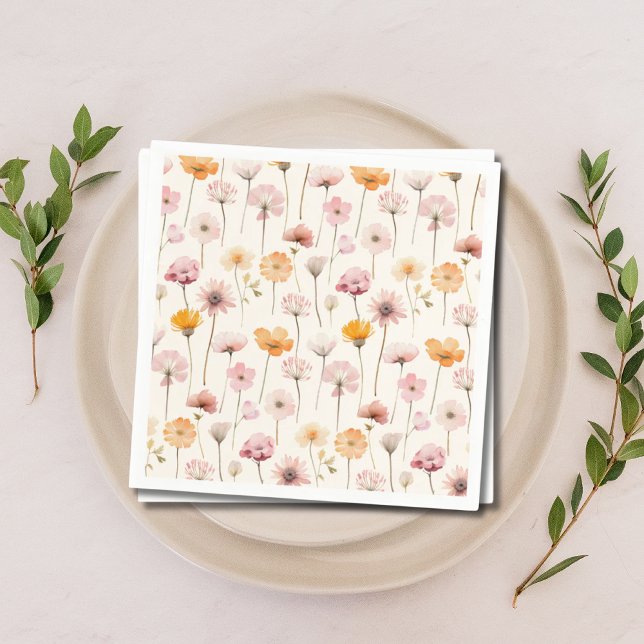 Guardanapo De Papel Boho Floral Watercolor (wildflower floral napkin)