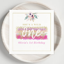 Guardanapo De Papel Boho Floral Wild One Girl's First Festa de anivers