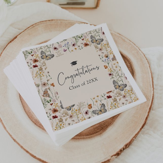 Guardanapo De Papel Boho Flores Silvestres Graduação (Boho Wildflowers Graduation Napkins with Butterflies by Painted Paperie
)