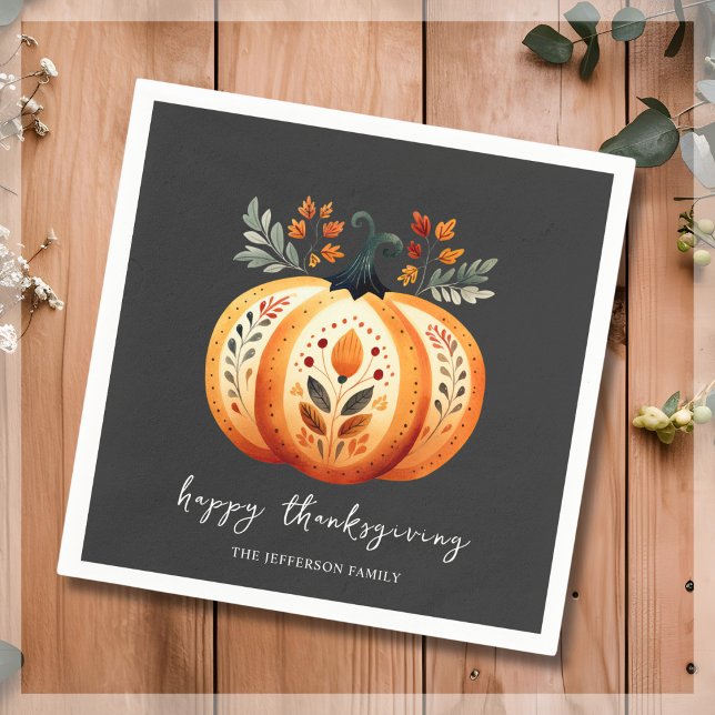 Guardanapo De Papel Boho Folk Pumpkin Ação de Graças (Criador carregado)