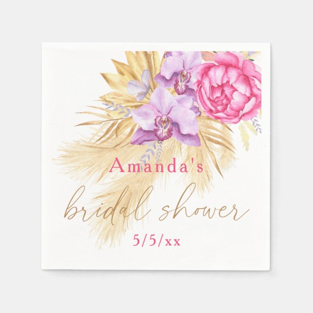 Guardanapo De Papel Boho grama das pampas - Chás de noiva  (Frente)