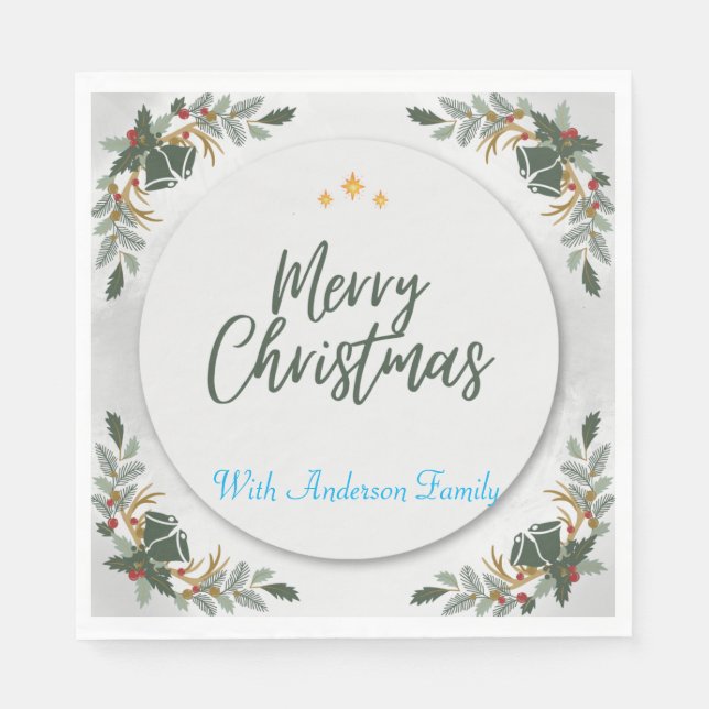 GUARDANAPO DE PAPEL BOHO GREEN CHRISTMAS COCKTAIL PARTITY PEROSANADO (Frente)