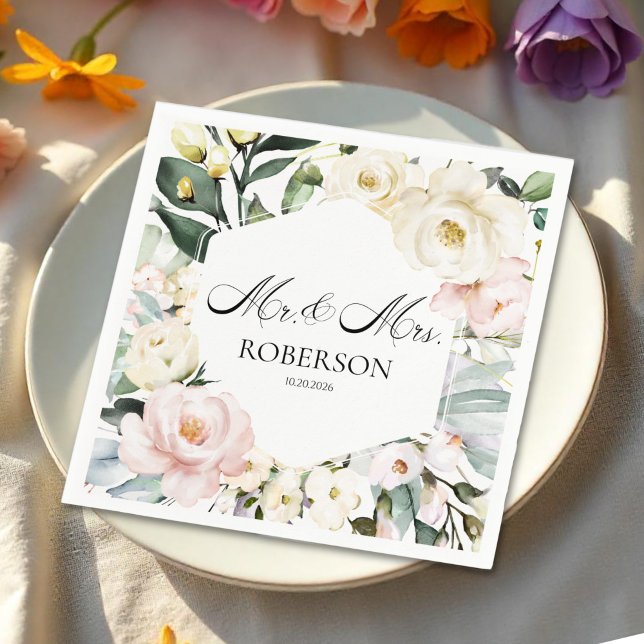 Guardanapo De Papel Boho Greenery Floral Frame Wedding (Criador carregado)