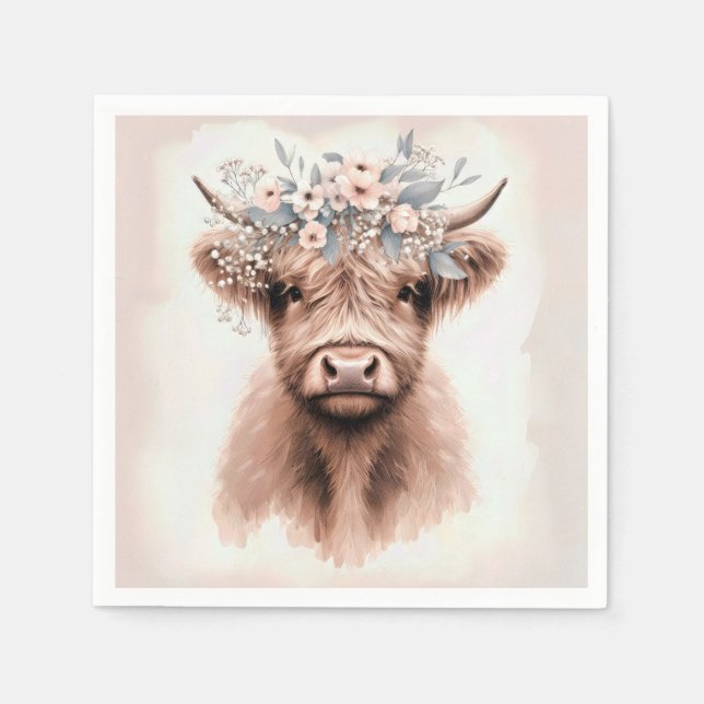 Guardanapo De Papel Boho Highland Cow Com Coroa Floral Bridal (Frente)