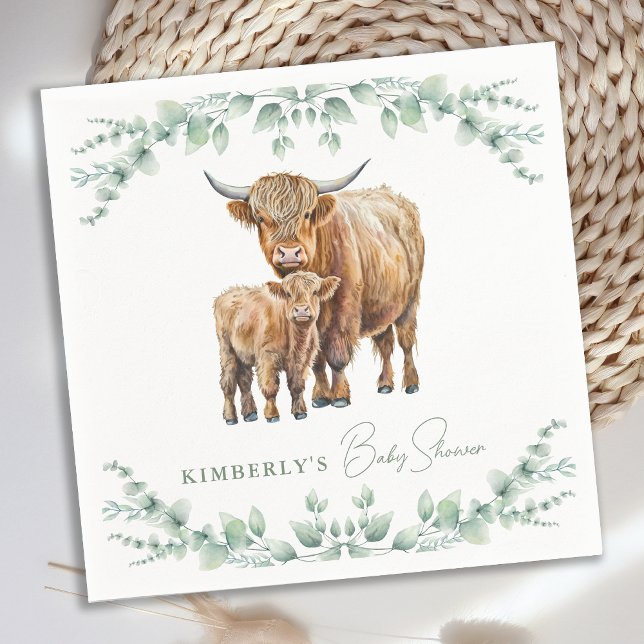 Guardanapo De Papel Boho Highland Cow Greenerence Fazenda Chá de frald (Criador carregado)