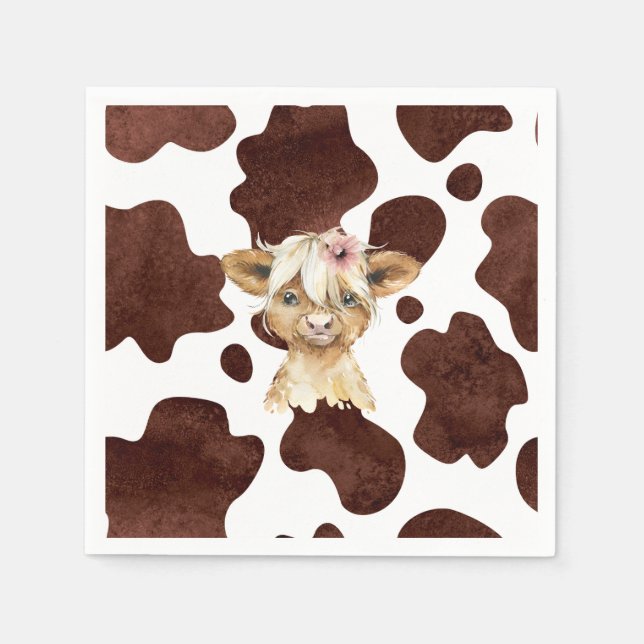 Guardanapo De Papel Boho Highland Cow Impressão Napkins (Frente)