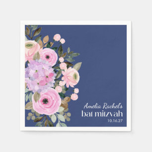 Guardanapo De Papel Boho Lavanda Azul Floral Watercolor Bat Mitzvah
