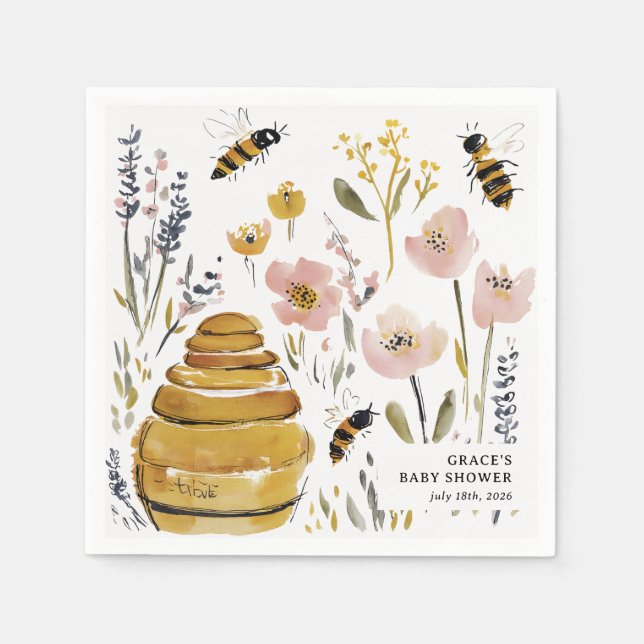 Guardanapo De Papel Boho Little Honey Bee Baby Shower (Frente)