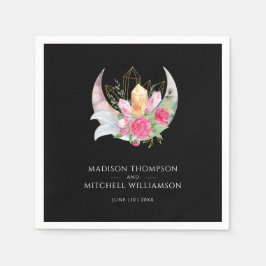 Guardanapo De Papel Boho Lua Cristais Penas Flores Rosa Casamento 