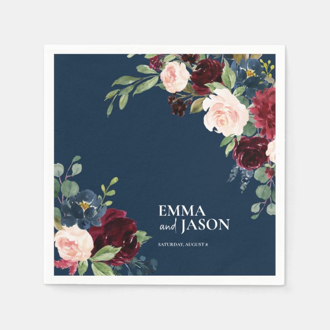 Guardanapo De Papel Boho Marinho Floral Burgundy Blush Wedkins (Frente)