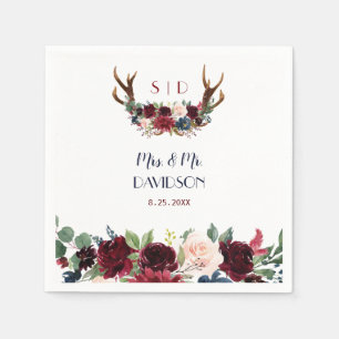 Guardanapo De Papel Boho Merlot Marinho Blue Floral Antlers Casamento